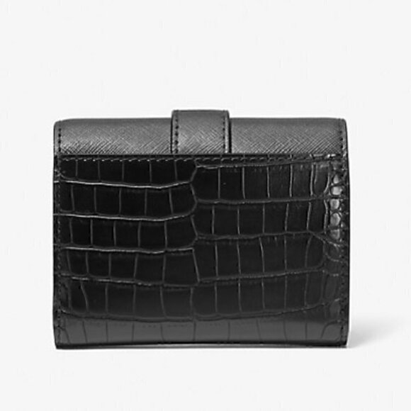 Michael Kors NWT Carmen Medium Crocodile Embossed Tri-Fold Envelope Wallet Black - Picture 3 of 5